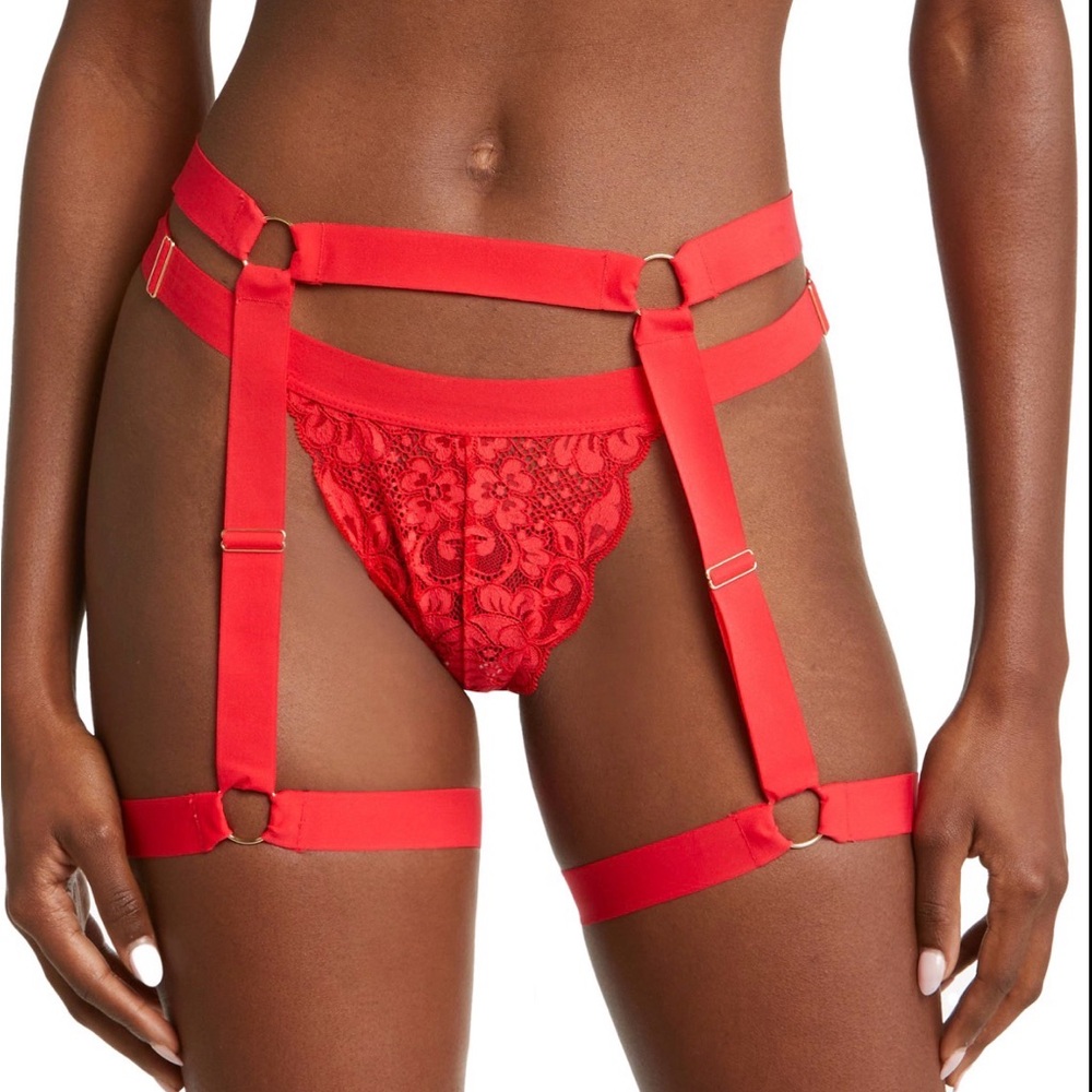 HAH Strung Out Garter siren red NWT Strappy Lace Harness O/S